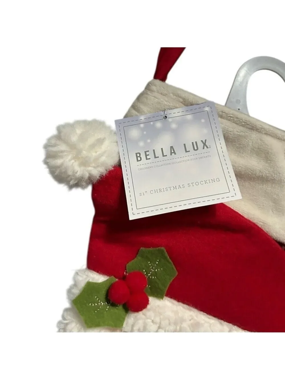 Bella Luxe 21” Christmas Stocking with 3D Santa Face and Faux Fur Beard